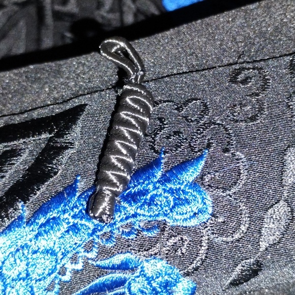 π Vintage Chinese 100% Dragon COBALT BLUE Embroidered KIMONO SHIRT Sz XL EVC - Picture 5 of 13